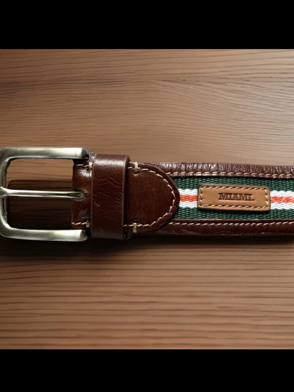 JACK MASON Belt Mens Size 42 University Miami Tailgate Leather Canvas Striped